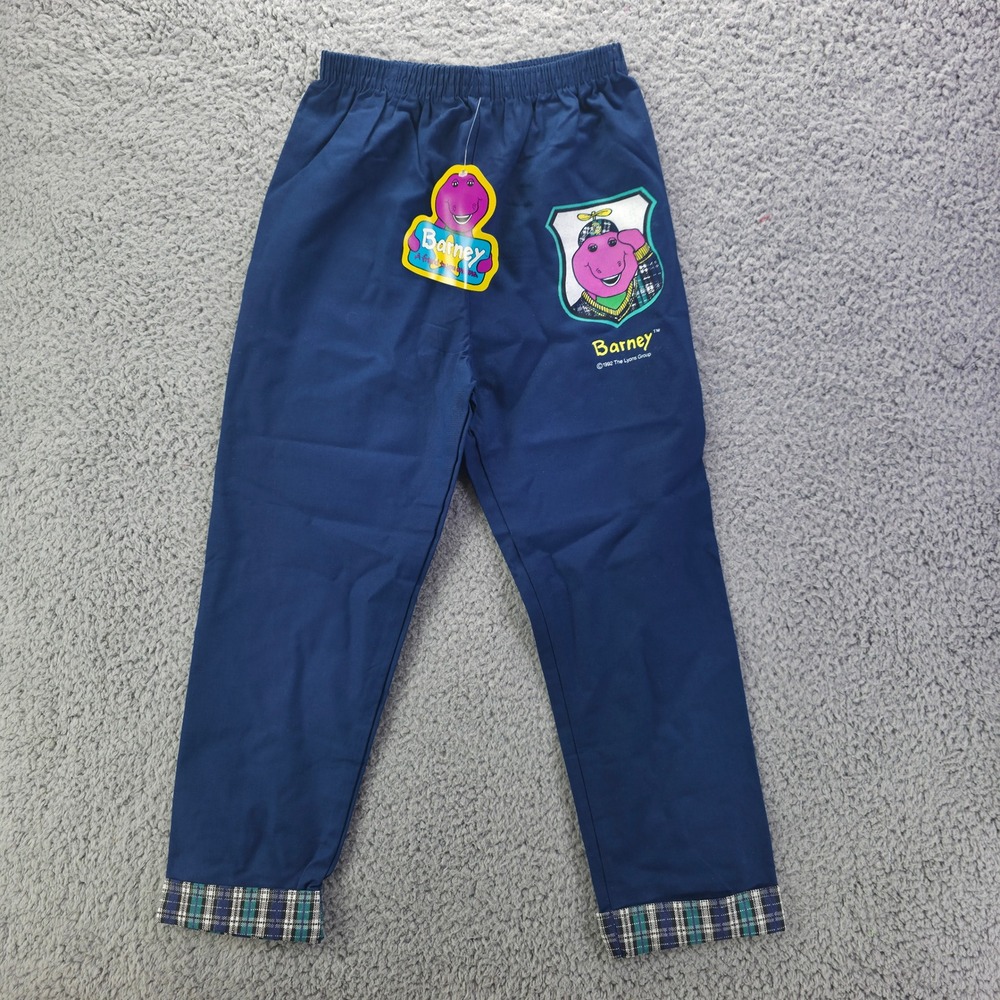 Vintage 1992 Barney the Dinosaur Navy Blue Plaid Cuff Pants Kids Size 6 NWT